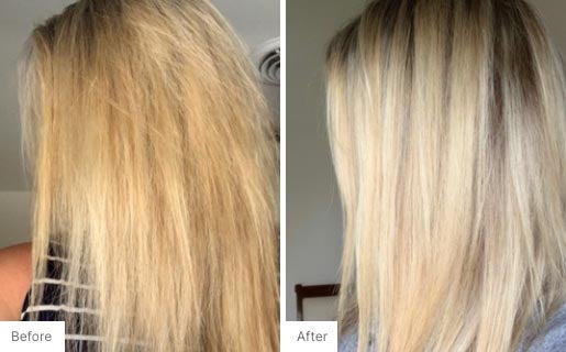 10 - Before and After Real Results picture of a woman's hair.