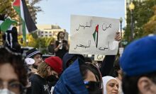 Pro-Palestinian protestors held a rally and a demonstration outside of the State Department.