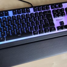 Black keyboard with purple backlight