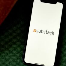 The Substack logo on a smartphone.