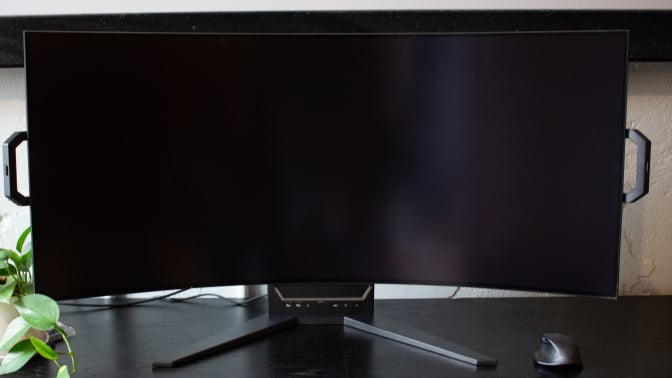 55-inch curved monitor with screen turned off