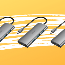 vava usb-c hubs against yellow backdrop