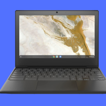 The Lenovo IdeaPad over a blue background